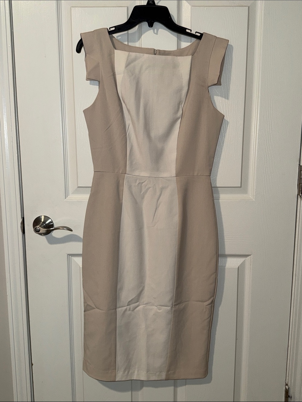 Ava & Aiden Two-Tone Beige and Cream Midi Sheath Dress